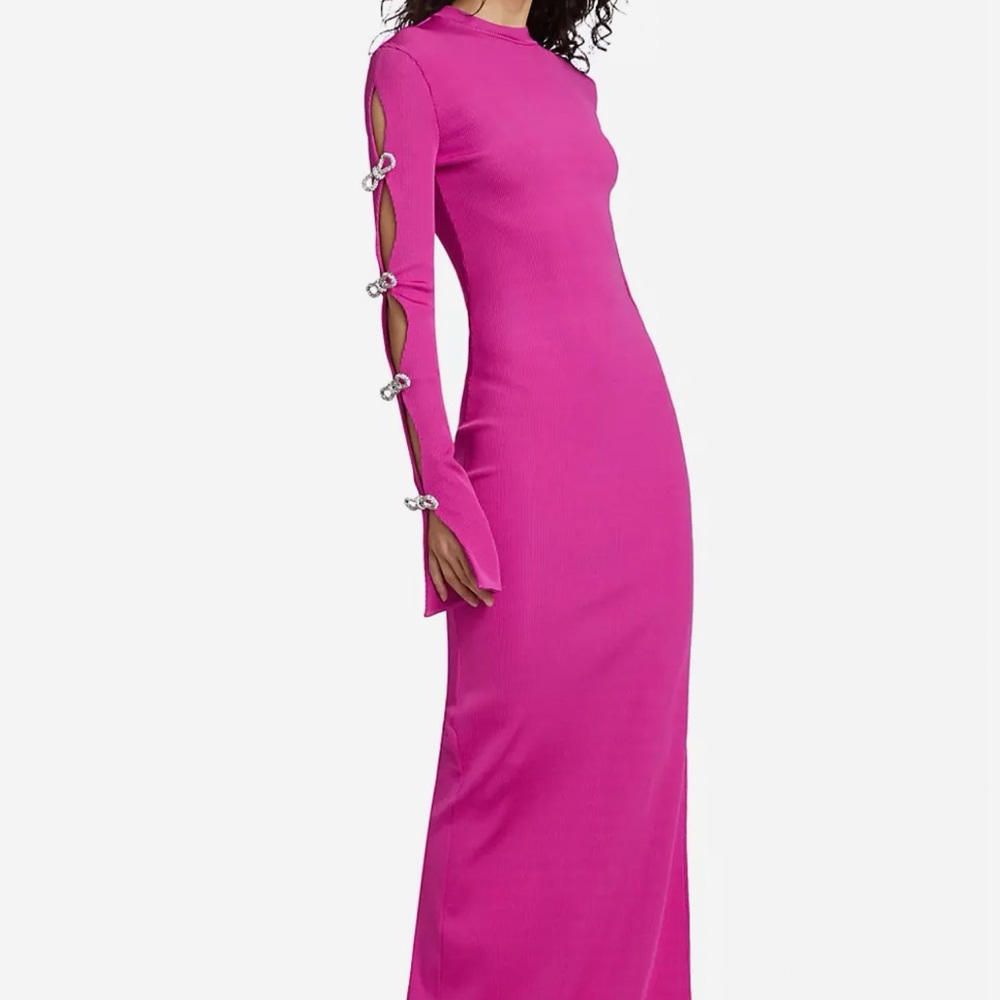 Mach&Mach Long Sleeve Bow Detail Pink Maxi Dress